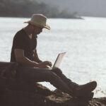 Backpacker relax on the Mountain with using laptop